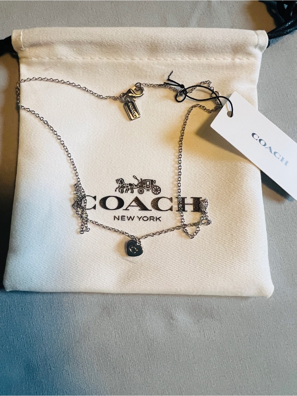 Coach Silver Heart Charm Pendant Necklace, 18”, Brand New - Picture 4 of 5